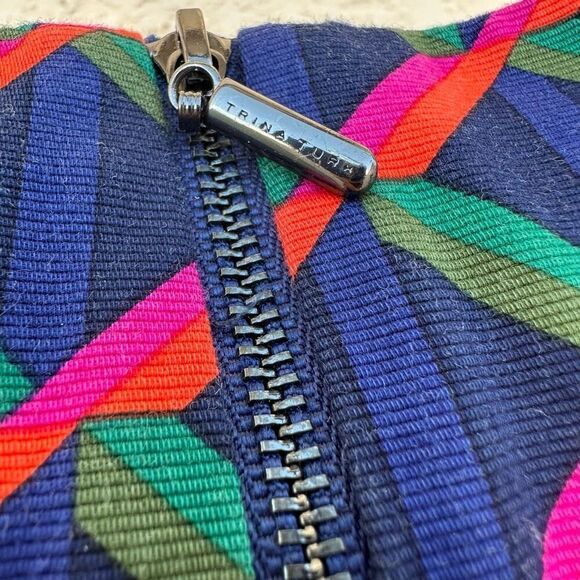 Trina Turk Navy Red Geometric‎ Short Sleeves Beaded Shift Dress Size 10 - Picture 3 of 7